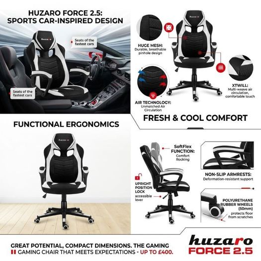 Huzaro Force 2.5 White Mesh Gaming Chair