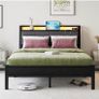 Double Bed Frame, 4FT6 Bed Frame Ergonomics Double with Charging Station and LED Lights, Heavy Duty Platform Full Bed with Fabric Storage Sloped Headboard, No Box Spring Needed, (Black) Image 8
