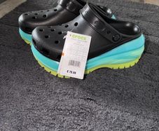 Crocs Classic Mega Crush Chunky platform sole Clogs Black Aqua/Lime UK 5 New