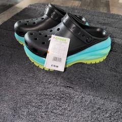 Crocs Classic Mega Crush Chunky platform sole Clogs Black Aqua/Lime UK 5 New