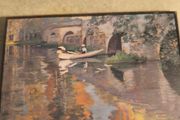 Small Wooden plaque The Bridge at Gres by Sir John Lavery art print