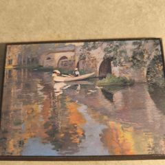 Small Wooden plaque The Bridge at Gres by Sir John Lavery art print
