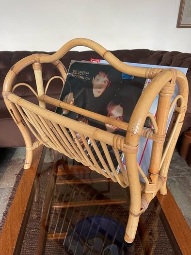 Vintage Mid Century Bamboo Magazine Rack with Heart Motifs