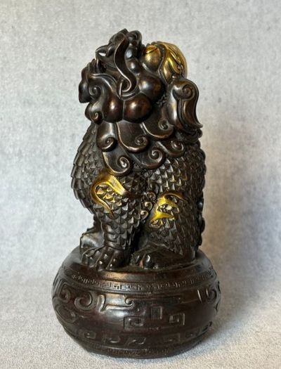 Chinese Guardian Lion - Bronze, Gold Accents