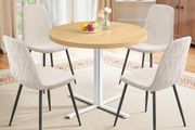 Round Table with 4 Dining Chairs Steel Frame Easy Assembly Golden Oak Cream White