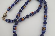 Antique Venetian African Style Stripe Eyes &amp; Blue Glass Beads Necklace