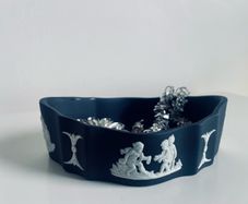 Wedgwood Black Jasperware Bowl Trinket Dish Cherub Relief Made in England