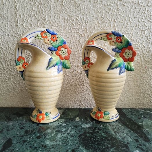 Art deco pair of handpainted vases