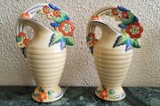 Art deco pair of handpainted vases