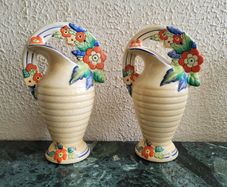 Art deco pair of handpainted vases