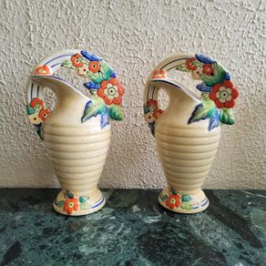 Art deco pair of handpainted vases