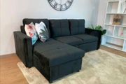 Black Velvet corner sofa bed with storage