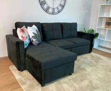 Black Velvet corner sofa bed with storage