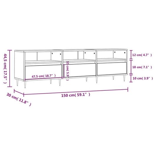 TV Cabinet Black Oak 150 x 30 x 45 cm Engineered Wood
