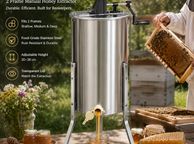 main image for ad 2 Frame Manual Honey Extractor Stainless Steel Honey Spinner with Adjustable Legs &amp; Acrylic Lid
