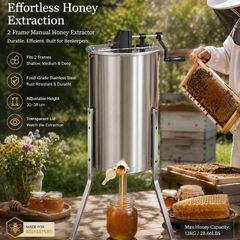 2 Frame Manual Honey Extractor Stainless Steel Honey Spinner with Adjustable Legs & Acrylic Lid