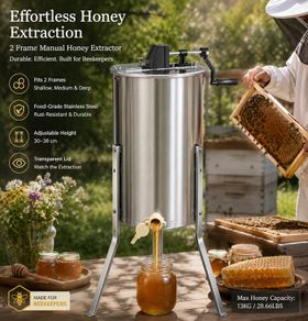 2 Frame Manual Honey Extractor Stainless Steel Honey Spinner with Adjustable Legs & Acrylic Lid