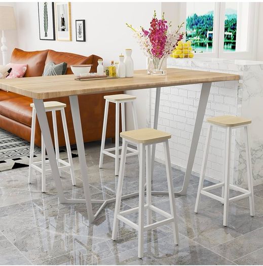 Bar Stools Square Base Set of 4,Tall Breakfast Bar Stools with Footrest for Kitchen