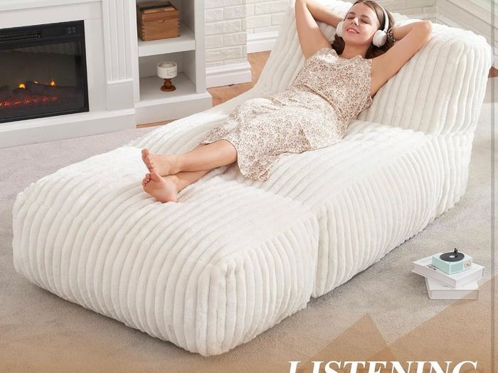 Adult Bean Bag Chairs with Memory Foam Lazy Sofa for Living Room White,Large,Soft Fabric,Ergonomic Back Support,Lightweight,Easy Clean,No Assembly,Wear-resisting,,Well-looking