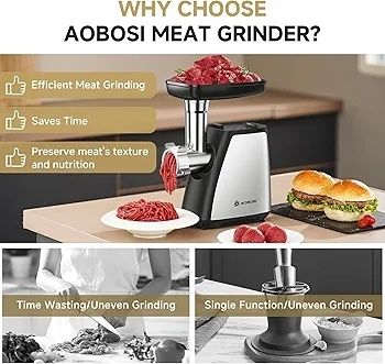 Electric Meat Grinder, 4-in-1 Meat Mincer Machine [2800W Max] with 3 Slice, Shred Blades, 2 Blades, 3 Plates, Sausage Stuffer, Kubbe Kit, for Home Kitchen Use, Sliver