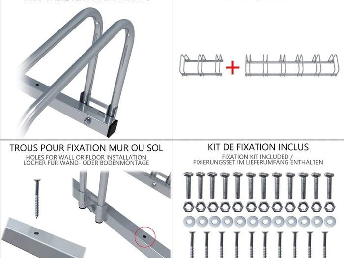 6 Bike Stand Floor or Wall mounted bike rack for garage Bicycle Parking rack Cycle Storage Locking Stand