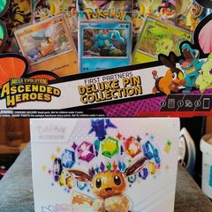 Pokemon Prismatic Evolutions Etb and Ascended Heros pin collection