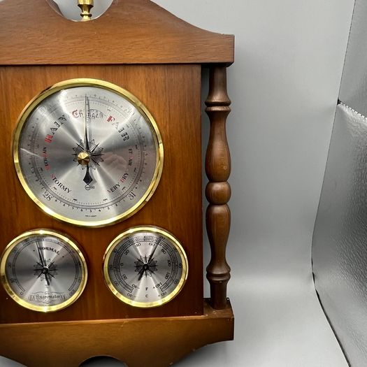 Vintage Barigo Oak Weather Station Hygrometer Barometer Thermometer Germany