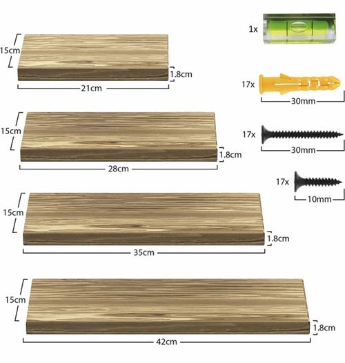 Versatile Floating Shelves Set of 4 Multi-Length Wooden Shelves for Wall with Floating Shelf Brackets