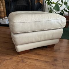 Cream leather pouffe