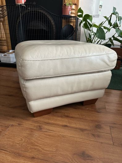Cream leather pouffe