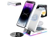 5-in-1 15w Magnetic Wireless Charger With Flashy Atmosphere Light/digital Clock