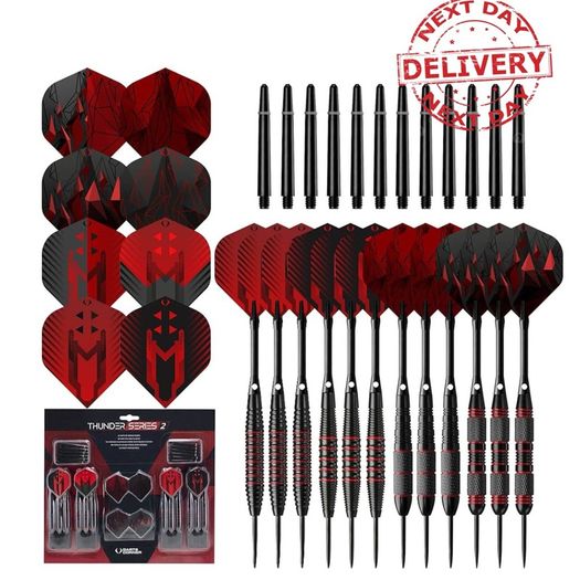 NEW SALE | 48 Piece Steel Tip Dart Set with 21g/22g/23g/24g Barrels, Flights and Aluminium Shafts, Series 2, Black/Red