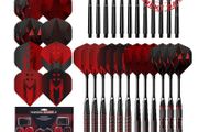 NEW SALE | 48 Piece Steel Tip Dart Set with 21g/22g/23g/24g Barrels, Flights and Aluminium Shafts, Series 2, Black/Red