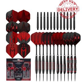 NEW SALE | 48 Piece Steel Tip Dart Set with 21g/22g/23g/24g Barrels, Flights and Aluminium Shafts, Series 2, Black/Red