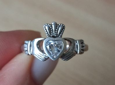 925 silver cladding ring with heart shaped stone size R