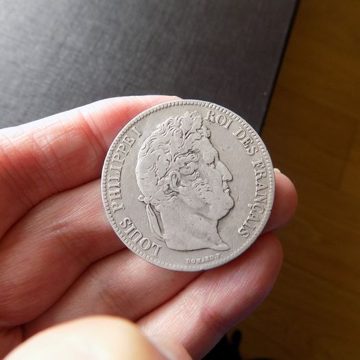 France 1840 B,5 francs.King Louis Philippe.90% silver.