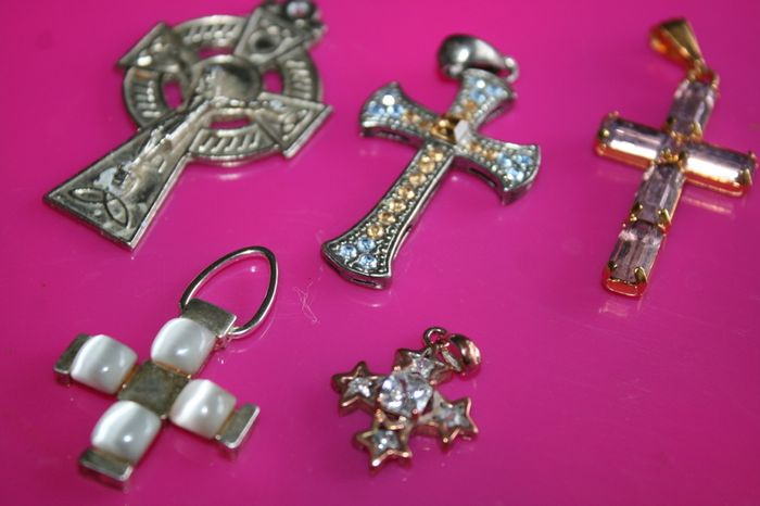 Collection of 5 Crosses Jesus Christian Onyx Zirconia Others 5cm , 3,5cm