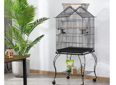 Classic Bird Cage with Outdoor Seat Large Side Door Bird Cage with Stand 145 cm High  for Turtle Pigeons, Cockatiels, Parrots, Parakeets.