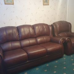 3 and 1 seater  brown leather sofa