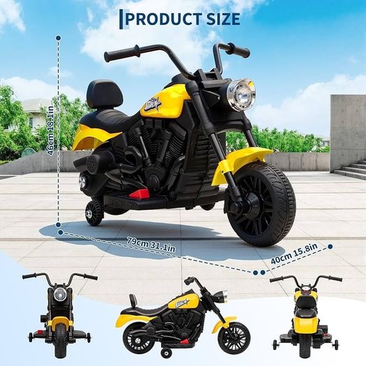 Children's Electric Motorcycle, 6V Electric Car for Children with Music and Lights, Soft Start and Suspension, Children's Light Motorcycle with 2 Training Wheels for 3-6 Years
