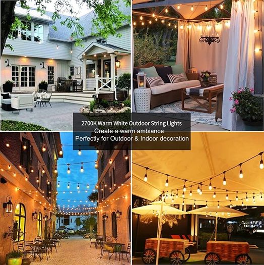S14 Outdoor String Lights Mains Powered 100FT, Garden String Lights with 30+2 Plastic LED Bulbs, Waterproof IP65 Heavy Duty Festoon Lights for Backyard Patio Cafe Balcony Party Wedding (FREE POSTAGE)