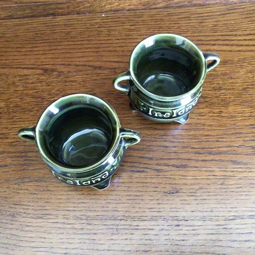 A Pair of Vintage Dark green ireland Decorative cauldron pots