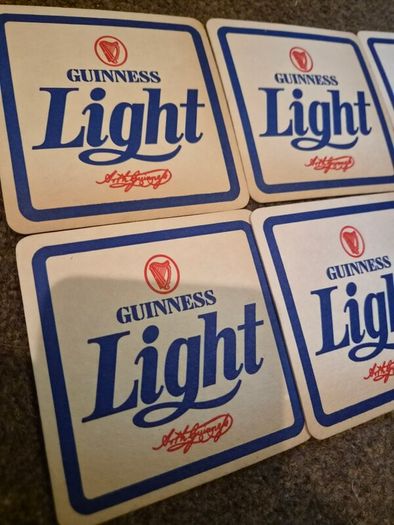 Rare 1980s Guinness Light Beer Mats - Complete 6-Mat Literary Series (Pristine Deadstock)