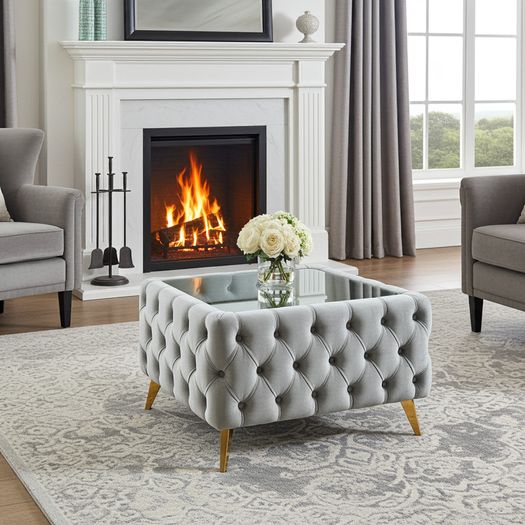 Velvet coffee table with glass
