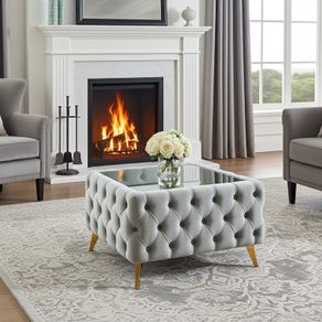 Velvet coffee table with glass