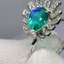 Sterling silver (Sz: O ans R) Peacock Triplet Quartz, White Zircon Fancy Ring in Rhodium Sterling Silver 2.59 Ct. Image 7