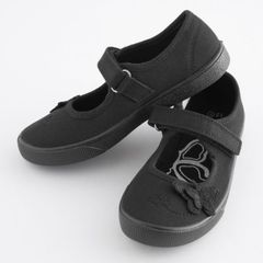 Next Butterfly Embroidered Black Plimsolls Shoes, Junior Size UK 13, EUR 32