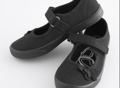 Next Butterfly Embroidered Black Plimsolls Shoes, Junior Size UK 13, EUR 32