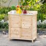Garden Cabinet with 2 Compartments, Metal Work Surface with Edging, Natural Wood, 83 x 40 x 92 cm Image 3