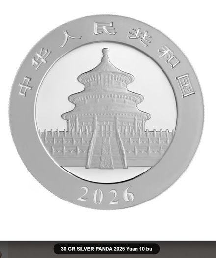 2026 China 10 Yuan 30 Gram Silver Bullion Coin - Panda BU (In Capsule)